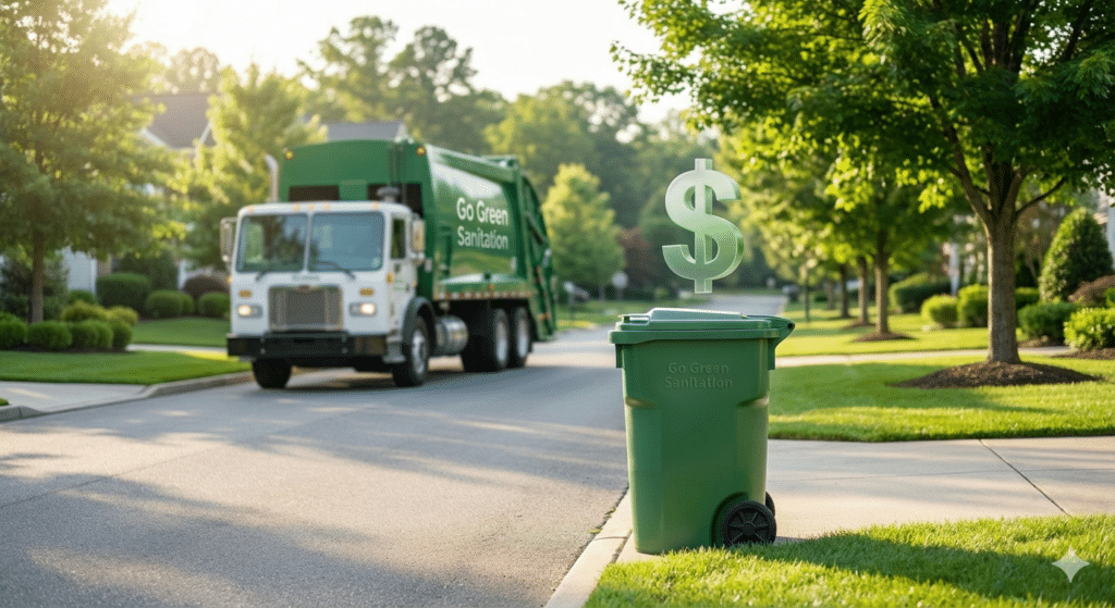 Go Green garbage truck coming for a weekly trash pickup