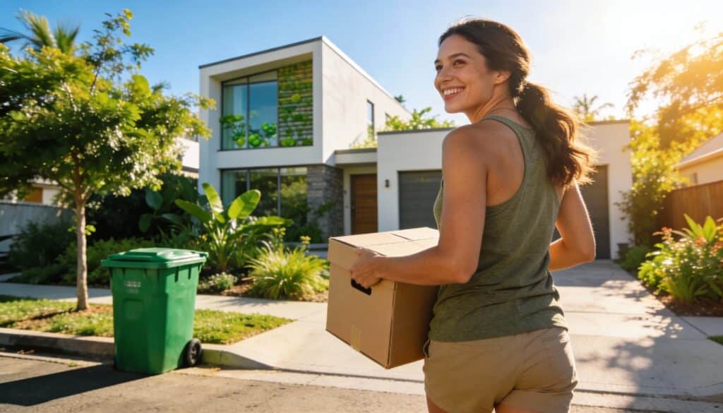 Woman putting recycling in her trash bin
